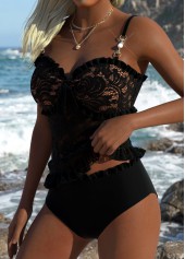Black Mid Waisted Frill Tankini Set | thumb picture 
