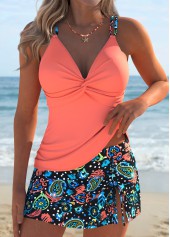 Coral Mid Waisted Surplice Tribal Print Tankini Set