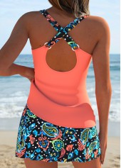 Coral Mid Waisted Surplice Tribal Print Tankini Set | thumb picture 