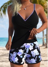 Purple Mid Waisted Floral Print Tankini Set