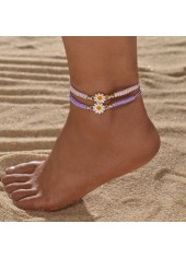 Light Purple Flower Adjustable Anklet Set
