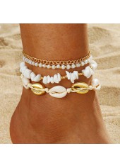Beige Color Shell Detail Multi-layered Anklets