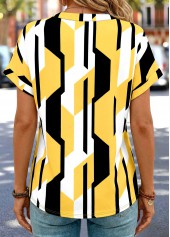 Yellow Geometric Print Split Short Sleeve T Shirt | thumb picture 