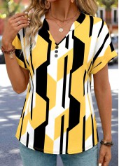 Yellow Geometric Print Split Short Sleeve T Shirt | thumb picture 