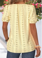 Light Yellow Curved Hem Short Sleeve Split Neck Blouse | thumb picture 