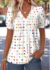 White Polka Dot Frill Short Sleeve T Shirt