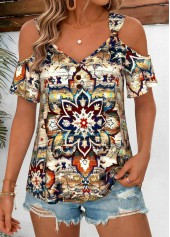 Multi Color Tribal Print Twist Short Sleeve T Shirt | thumb picture 