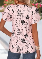 Light Pink Tummy Coverage Floral Print Short Sleeve T Shirt | thumb picture 