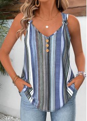 Dusty Blue Tummy Coverage Striped Strappy Tank Top | thumb picture 