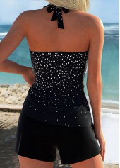 Black Mid Waisted Surplice Polka Dot Tankini Set | thumb picture 