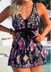 Black High Waisted Tummy Coverage Tribal Print Tankini Set