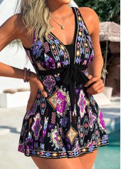 Black High Waisted Tummy Coverage Tribal Print Tankini Set | thumb picture 