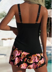 Black Mid Waisted Paisley Print Tankini Set | thumb picture 