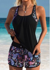 Black Mid Waisted Patchwork Tribal Print Tankini Set | thumb picture 