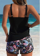 Black Mid Waisted Patchwork Tribal Print Tankini Set | thumb picture 