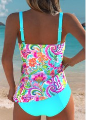 Cyan Mid Waisted Surplice Floral Print Tankini Set | thumb picture 