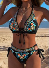 Black Low Waisted Lace Up Bikini Set | thumb picture 