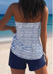 Navy Mid Waisted Surplice Striped Tankini Set | thumb picture 