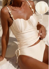 Beige Mid Waisted Tummy Coverage Tankini Set
