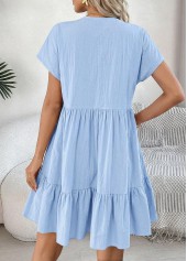 Light Blue Short Shirred V Neck Dress | thumb picture 