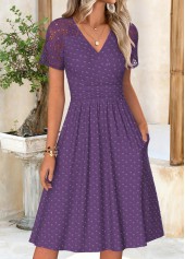 Purple Surplice Short Sleeve V Neck Dress
