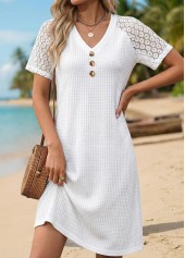 White Short Patchwork V Neck Dress