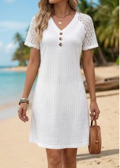 White Short Patchwork V Neck Dress | thumb picture 