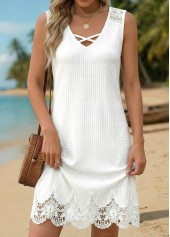 White Short Patchwork Sleeveless V Neck Dress | thumb picture 