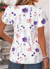 Pink Floral Print Curved Hem Short Sleeve T Shirt | thumb picture 