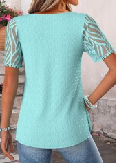 Cyan Patchwork Short Sleeve Scoop Neck T Shirt | thumb picture 