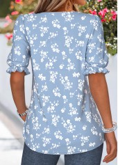 Light Blue Ditsy Floral Print Curved Hem T Shirt | thumb picture 