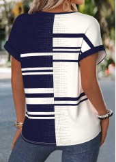 Navy Geometric Print Tummy Coverage Short Sleeve Blouse | thumb picture 