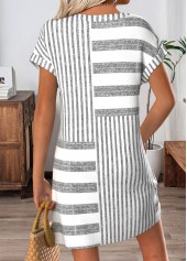 Grey Striped Short Patchwork V Neck Dress | thumb picture 