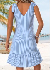 Blue Striped Short Button Sleeveless V Neck Dress | thumb picture 