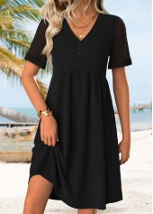 Black Short Shirred V Neck Dress