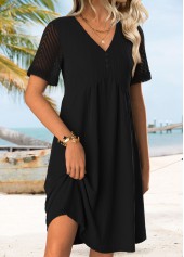 Black Short Shirred V Neck Dress | thumb picture 