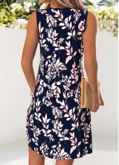 Navy Leaf Print Short Tummy Coverage Sleeveless Dress | thumb picture 