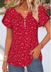 Red Polka Dot Curved Hem Short Sleeve T Shirt
