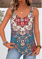 Multi Color Tribal Print Tie Sleeveless Tank Top