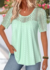 Mint Green Smocked Short Sleeve Scoop Neck T Shirt | thumb picture 