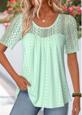 Mint Green Smocked Short Sleeve Scoop Neck T Shirt
