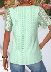Mint Green Smocked Short Sleeve Scoop Neck T Shirt | thumb picture 
