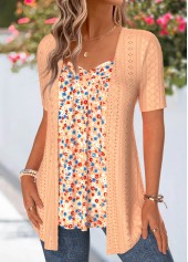 Orange Ditsy Floral Print Fake Two Piece Twinset | thumb picture 