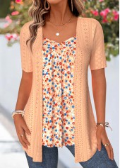 Orange Ditsy Floral Print Fake Two Piece Twinset