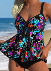 Multi Color Mid Waisted Tie Tankini Set