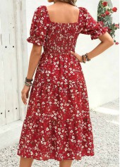 Red Ditsy Floral Print Smocked Short Sleeve Dress | thumb picture 