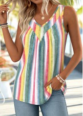 Multi Color Patchwork Sleeveless V Neck Tank Top | thumb picture 