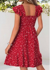 Red Ditsy Floral Print Short Corset Square Neck Dress | thumb picture 