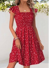 Red Ditsy Floral Print Short Corset Square Neck Dress | thumb picture 