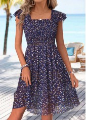 Purple Ditsy Floral Print Short Corset Square Neck Dress